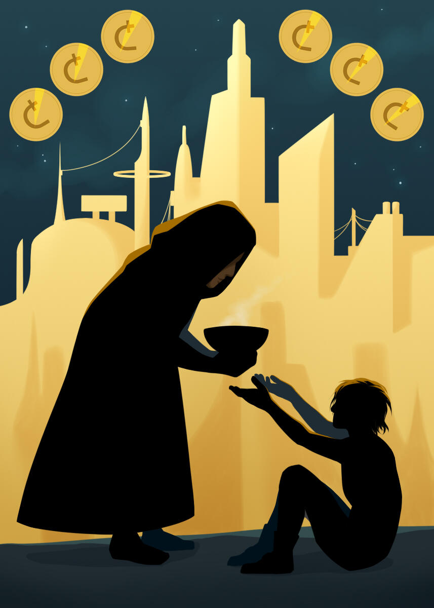 Six of Coins ▲ Generosity, charity, community ▼ Inequality, extortion, unpaid debts